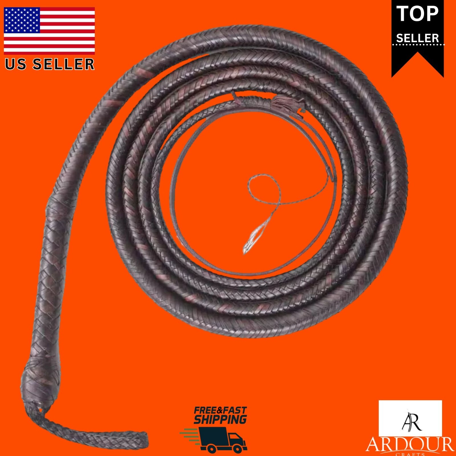 Real Leather 08-Foot  Bullwhip 16 Plait Hand Braided Training Practice Style