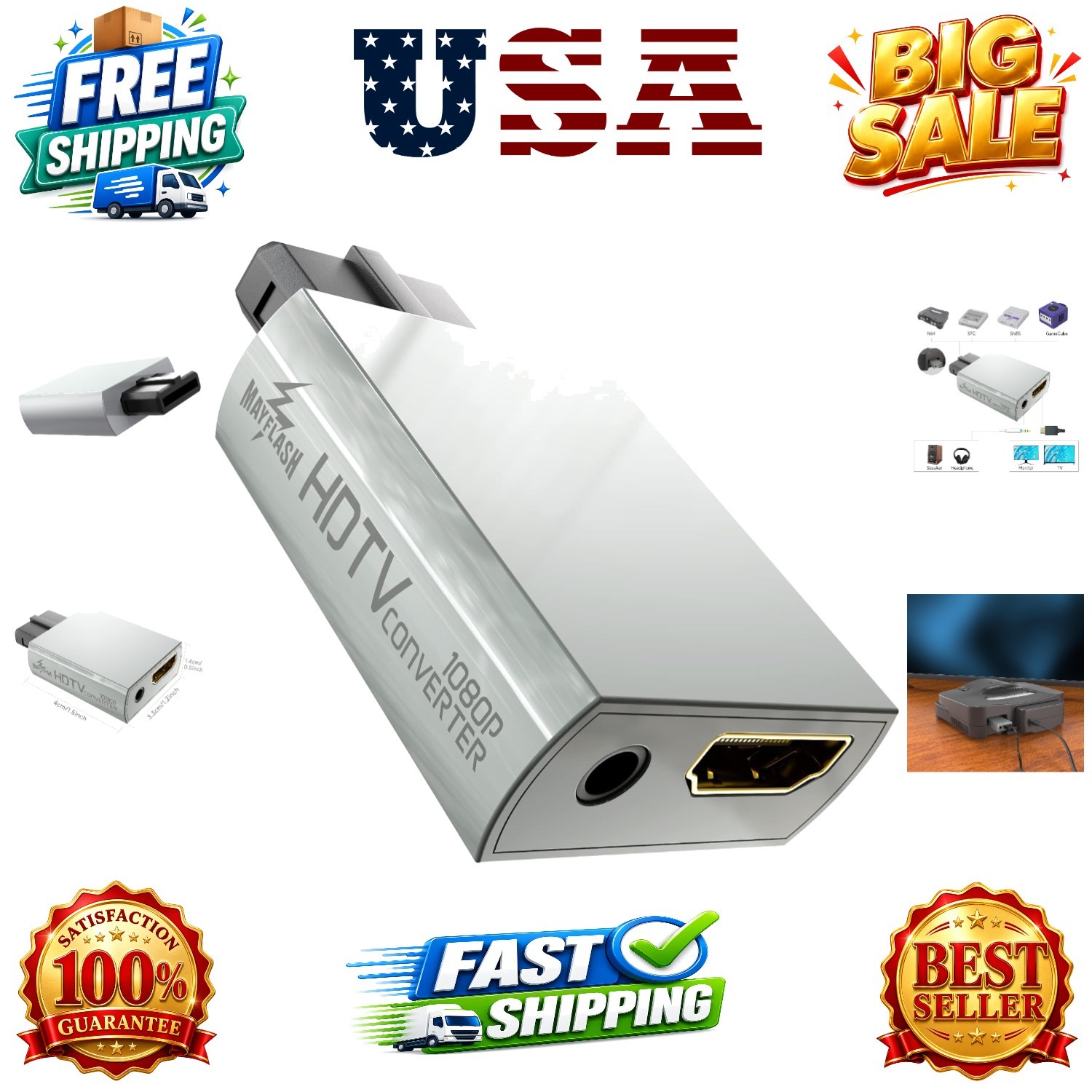 N64 to HDMI Adapter N64 Gamecube SNES SFC to HDMI Converter 1080P for Full HD...