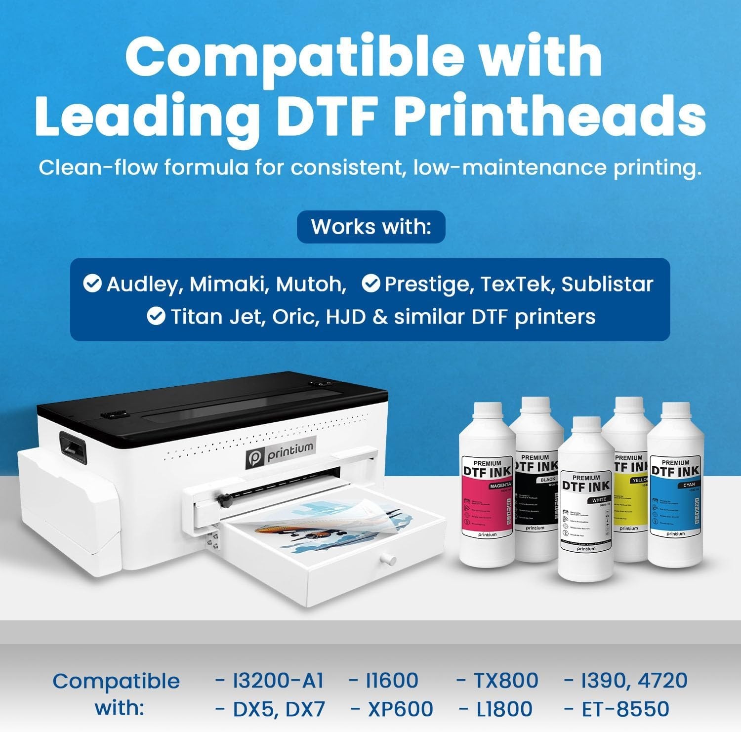 White DTF Ink 1000ml | Compatible with Various Printheads