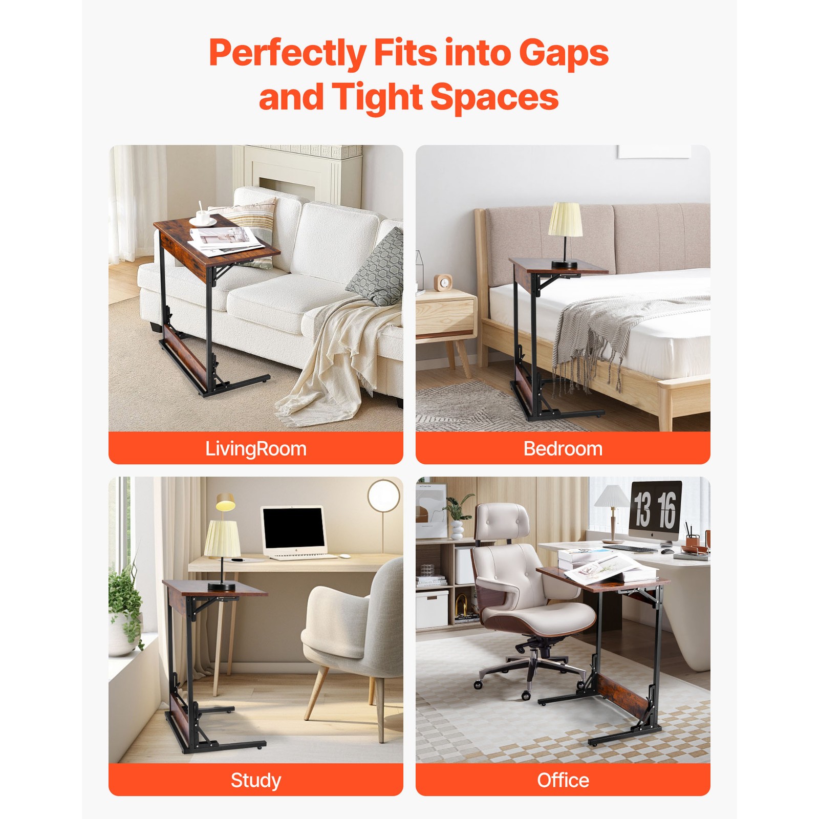 Uimoso C-Shaped Side Table with Metal Frame & Adjustable Feet for Versatile Use
