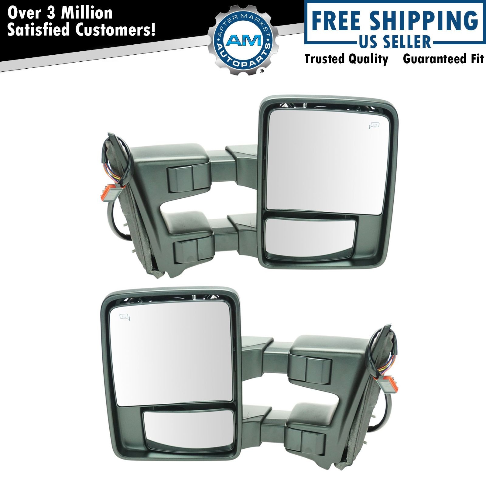 Mirror Power Fold Telescoping Heat Signal Clearance Textured Tow Pair for Ford