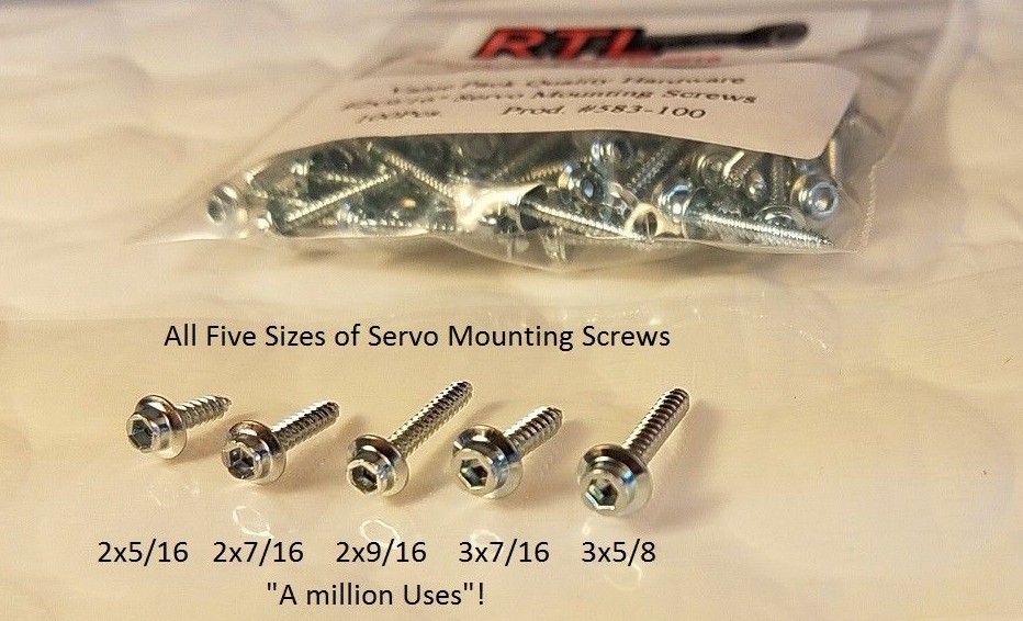 RC Tool Plus Servo Screws by RTL 24 2x5/16", 2x7/16", 2x9/16", 3x7/16", 3x5/8"