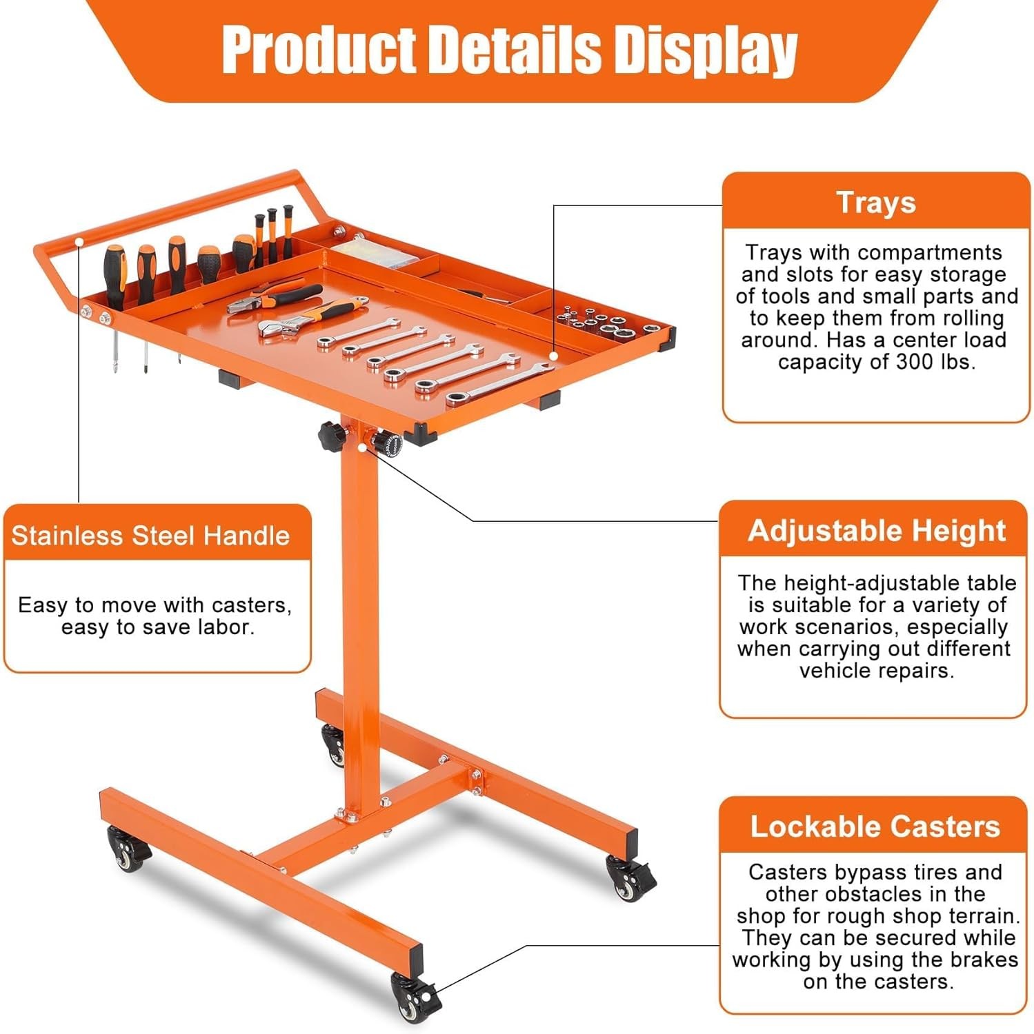 Wheels, Heavy Duty Mobile Tool Table AdjustabLE Steel Portable with Workbench