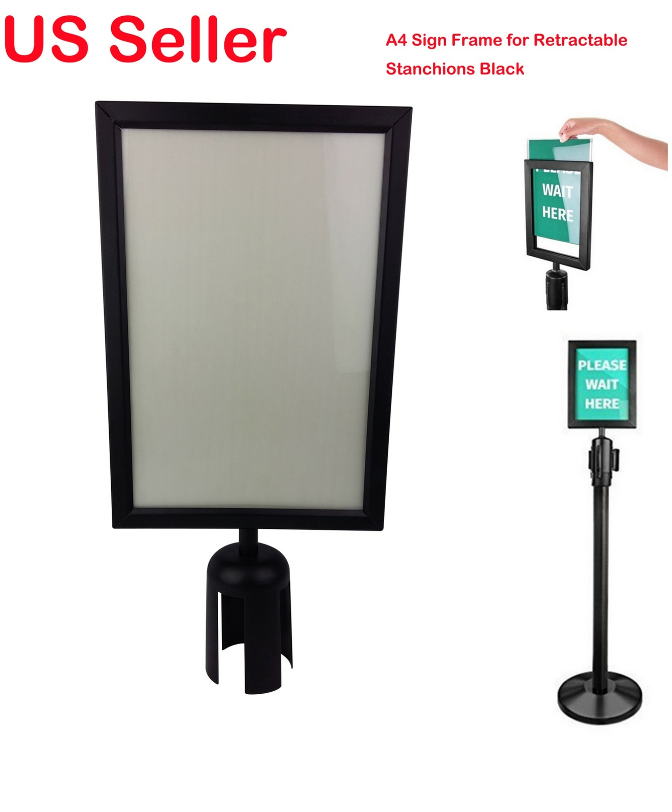 A4 Vertical Sign Frame for Retractable Stanchions Black Safety Signs Traffic