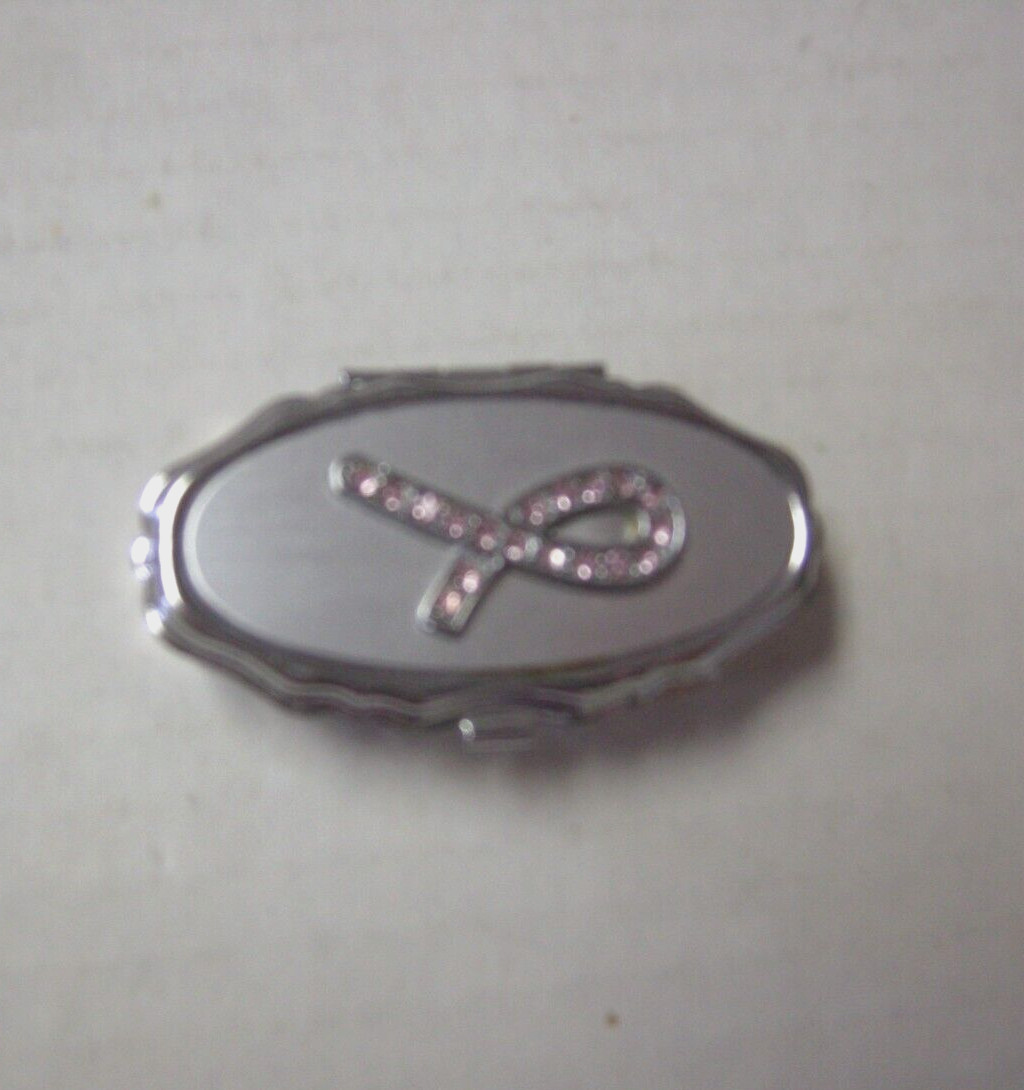 Breast Cancer Pill Box, 2 Compartments, Silver, Brand New