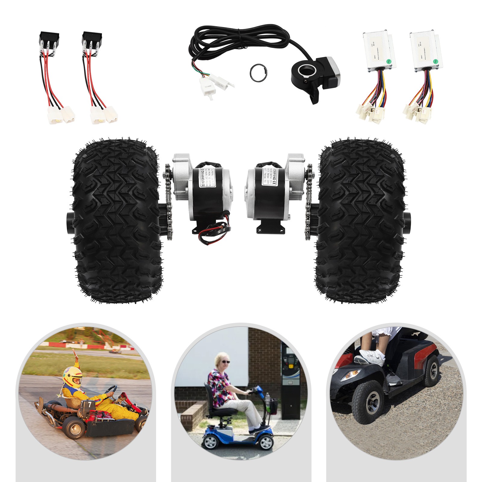 10" Electric Cart Scooter Double Wheel Motor Conversion Kit 24V Thumb Throttle