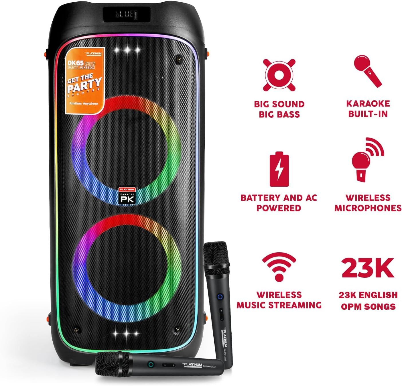 The Platiunm DK65 Karaoke Portable Systems for Adults with 2 Wireless Microphone