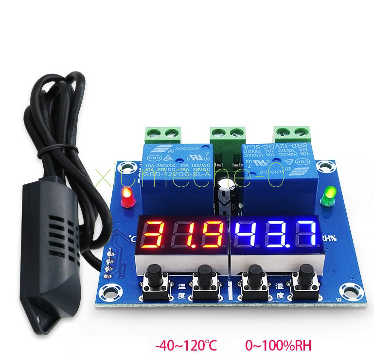 1x DC 12V Dual Digital LED Temperature & Humidity Control Thermostat +Probe M8