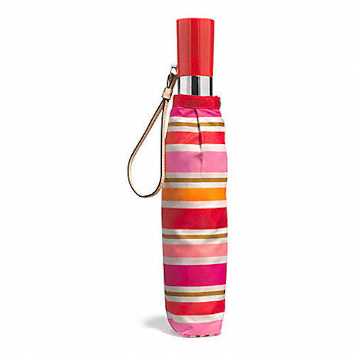 COACH F62572 PEYTON MULTI STRIPE UMBRELLA SILVER/PINK MULTICOLOR NWT