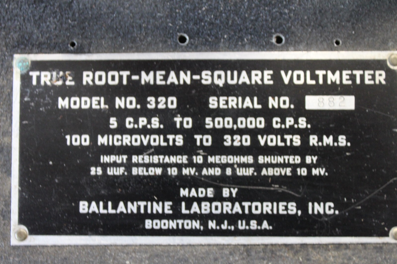 Vintage True Root Mean Square Ballantine Laboratories Voltmeter Model 320 Rare