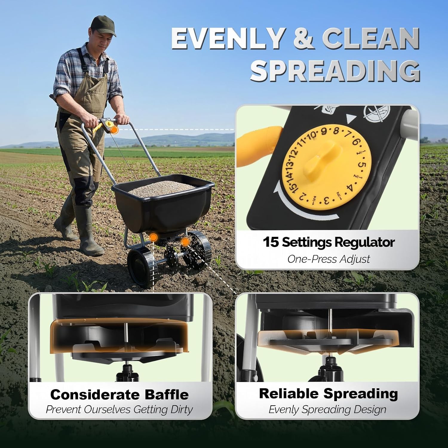70lbs Fertilizer Spreader with 15 Adjustable Drop Rate Pre-Assembled