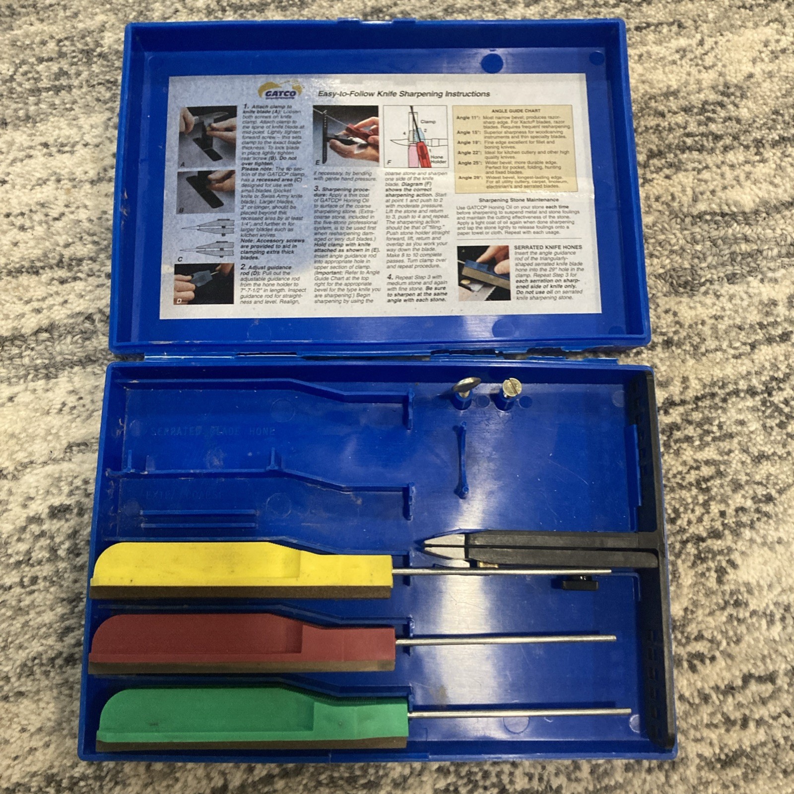 GATCO SHARPENERS Knife Sharpening Kit, 3 Stones and Blade Holder Made in the USA