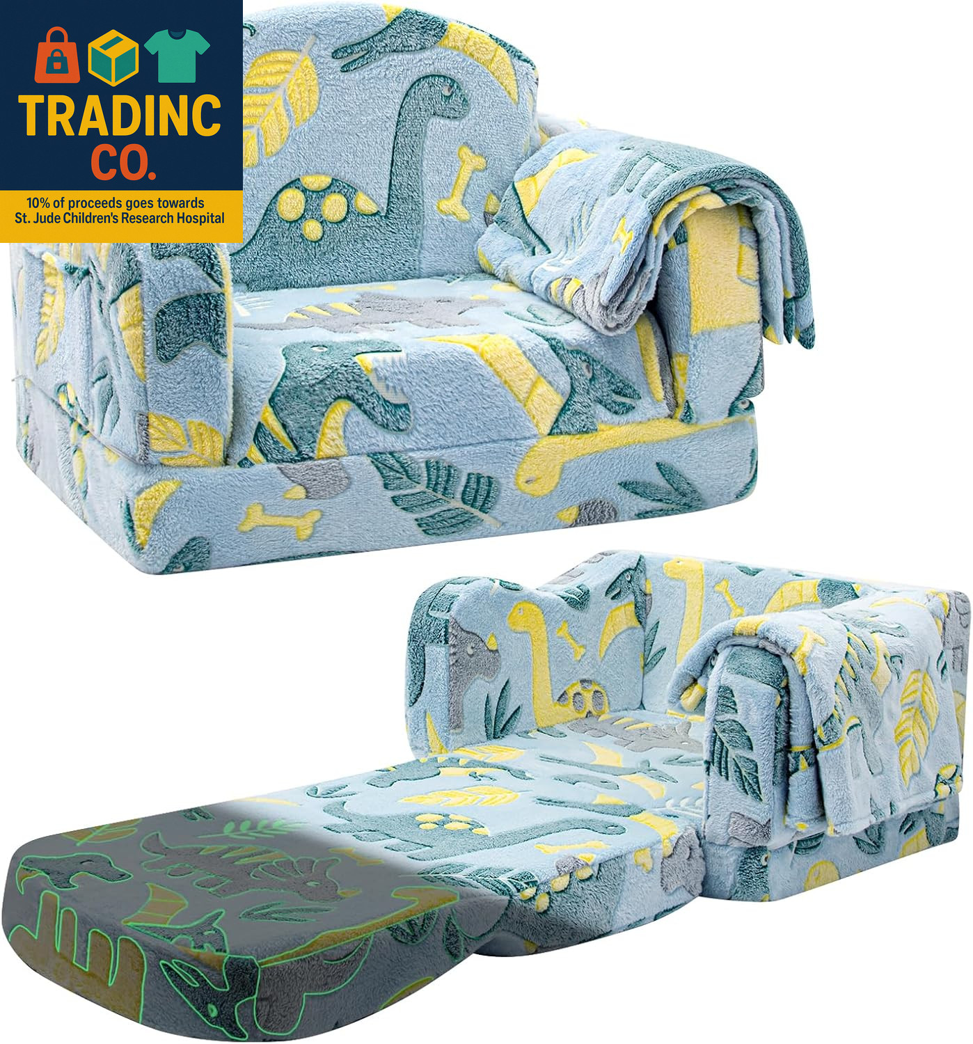 Comfy Toddler Chair and Couch for Kids with Blanket,2-In-1 Soft Plush Fold Out T