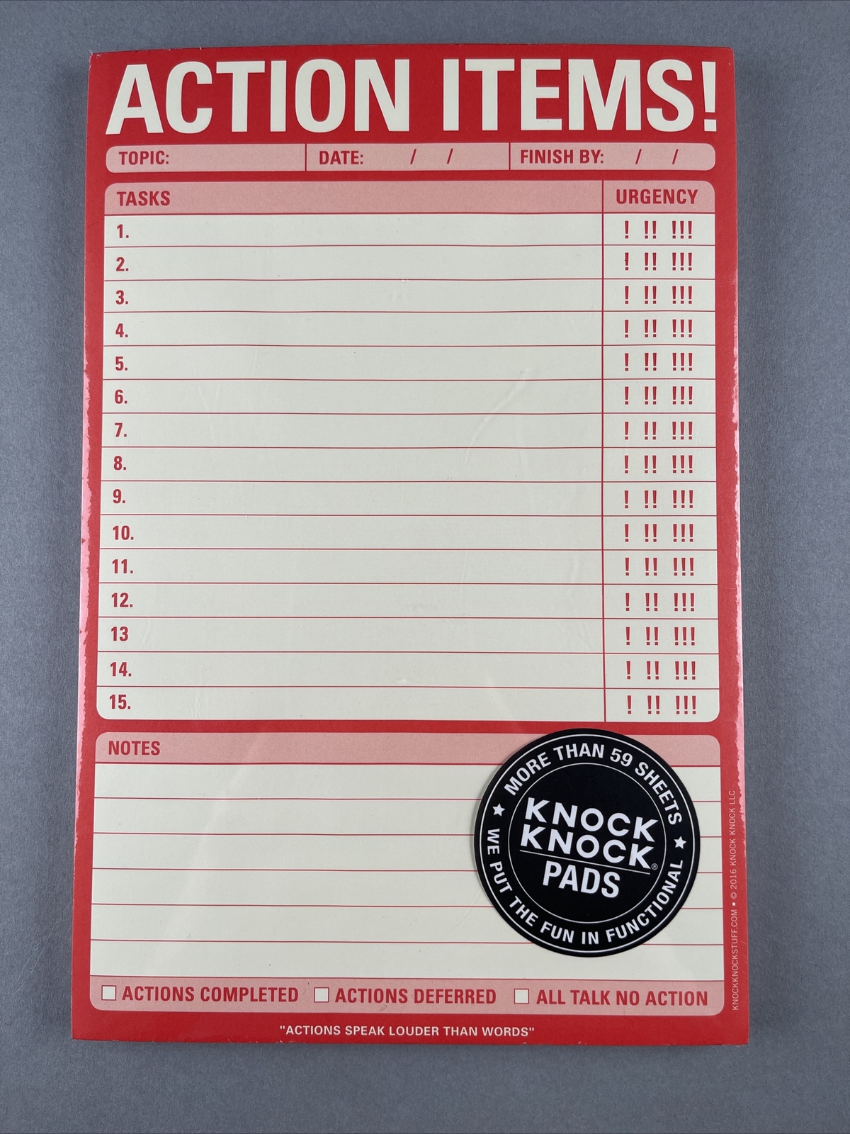 KNOCK KNOCK ACTION ITEMS 60 Sheet Pad 6”x9” NEW