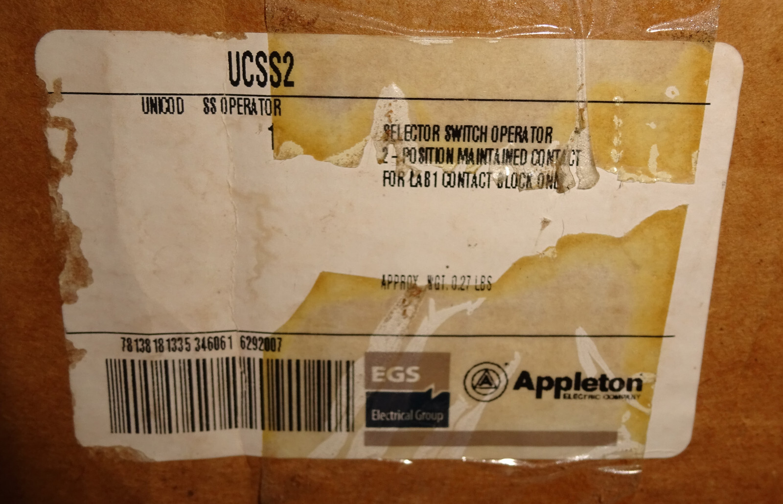 Appleton UCSS2 Selector Switch Operator 2 Position NEW