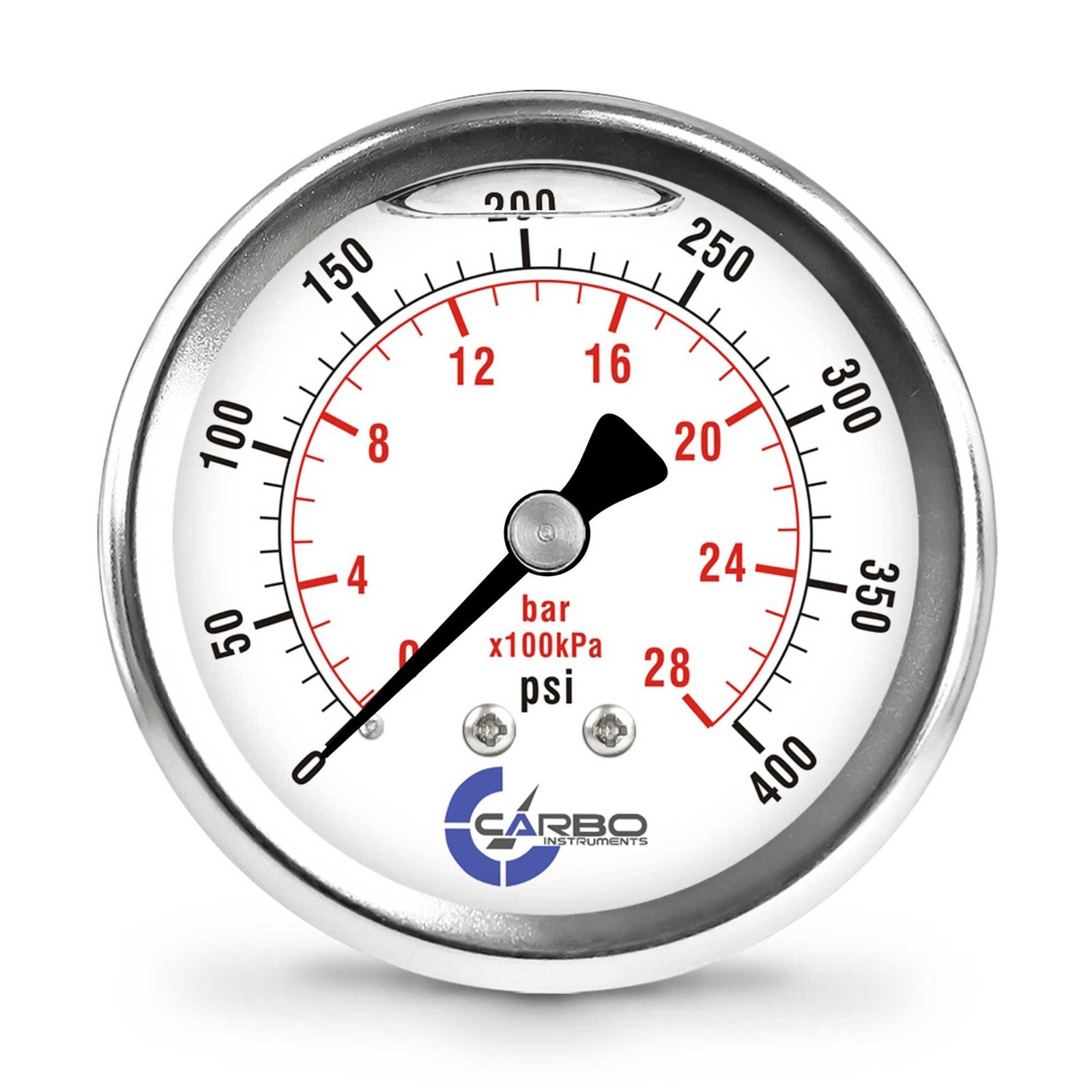 2.5" LIQUID FILLED PRESSURE GAUGE 0 - 400 PSI, STAINLESS STEEL CASE BACK  MOUNT