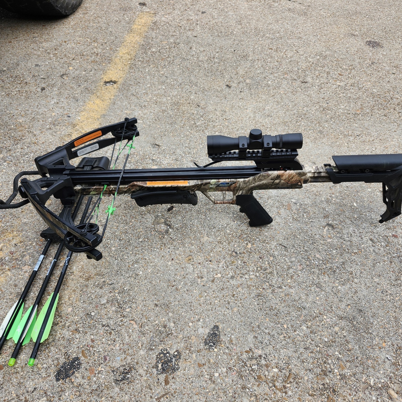Compound Crossbow Black Camo w/ Scope, 3 Bolts, 12 1/2" Power Stroke Hunting