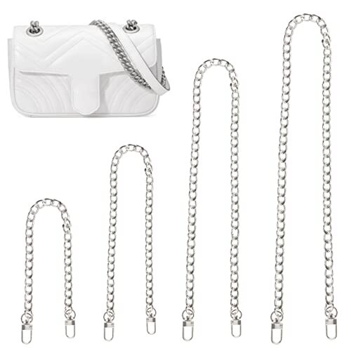 4 Sizes Purse Chain Strap Silver Replacement Flat Chain Strap with Buckles Pe...