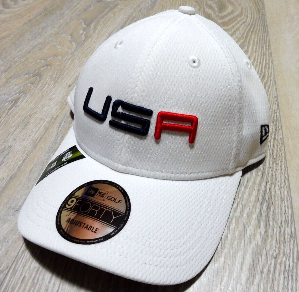 USA 2020 RYDER CUP HAT MENS ADJUSTABLE TEAM ISSUED WHITE NEW ERA GOLF POLYESTER