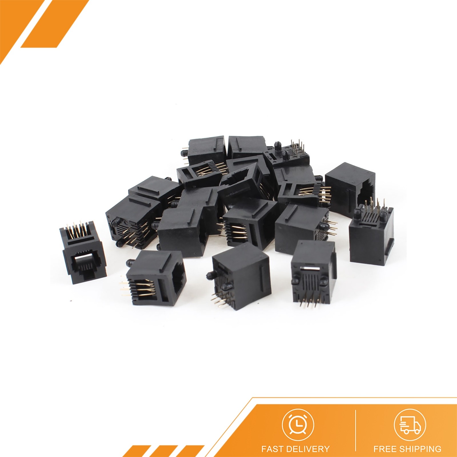 20 Pcs Black Plastic 180 Degree RJ12 6P6C Network Modular PCB Connector Jack