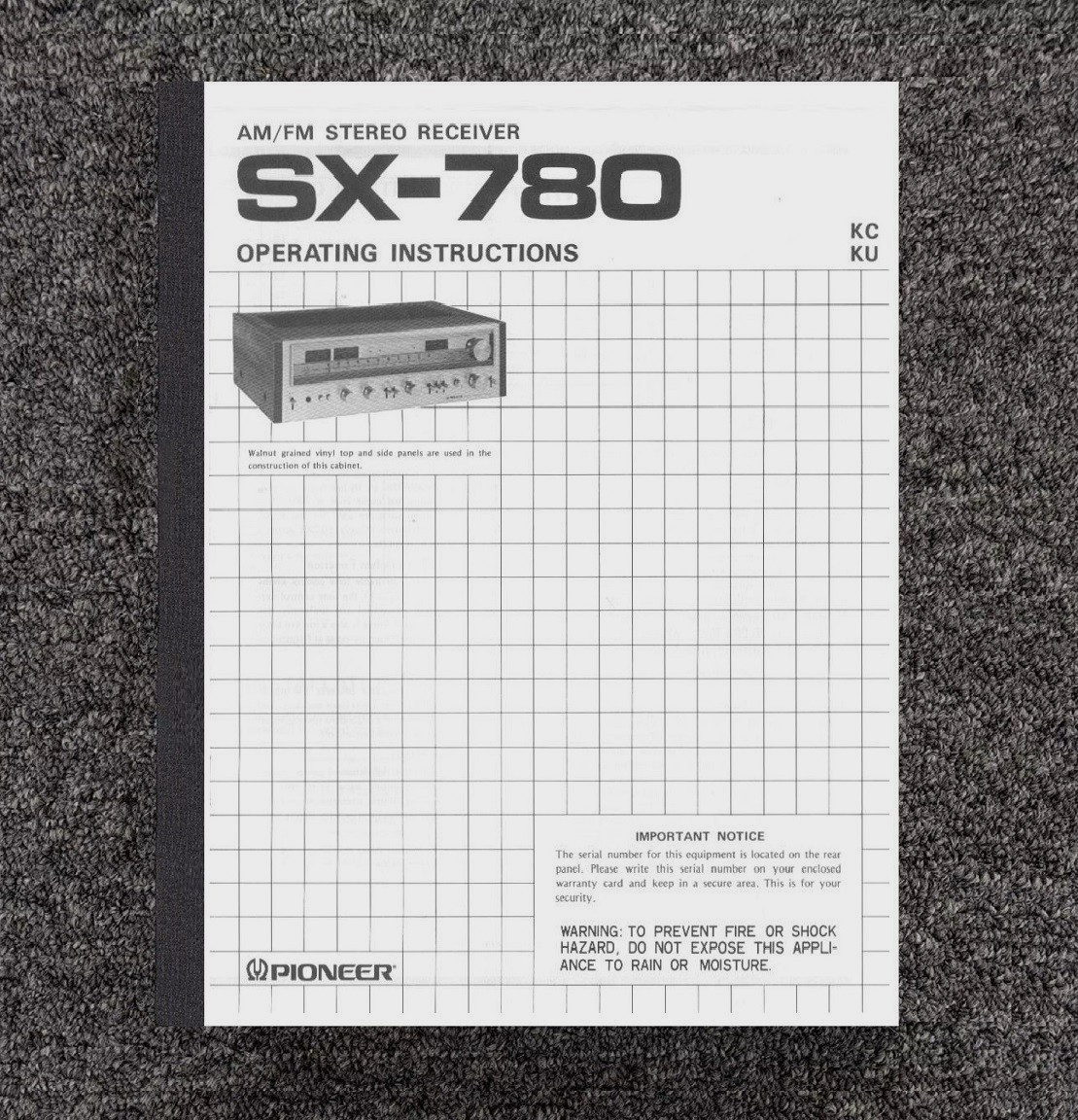 SX-780 AM-FM Stereo Receiver Operating Instruction Manual Fits Pioneer KC KU