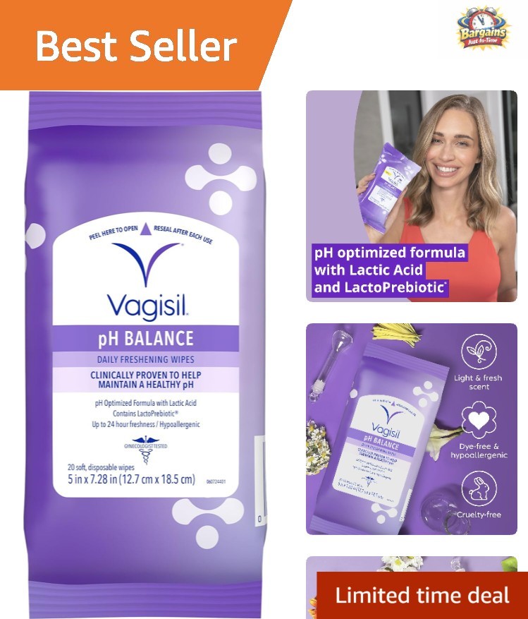 20 Hypoallergenic pH Balance Wipes in Resealable Pouch - Gynecologist Approved