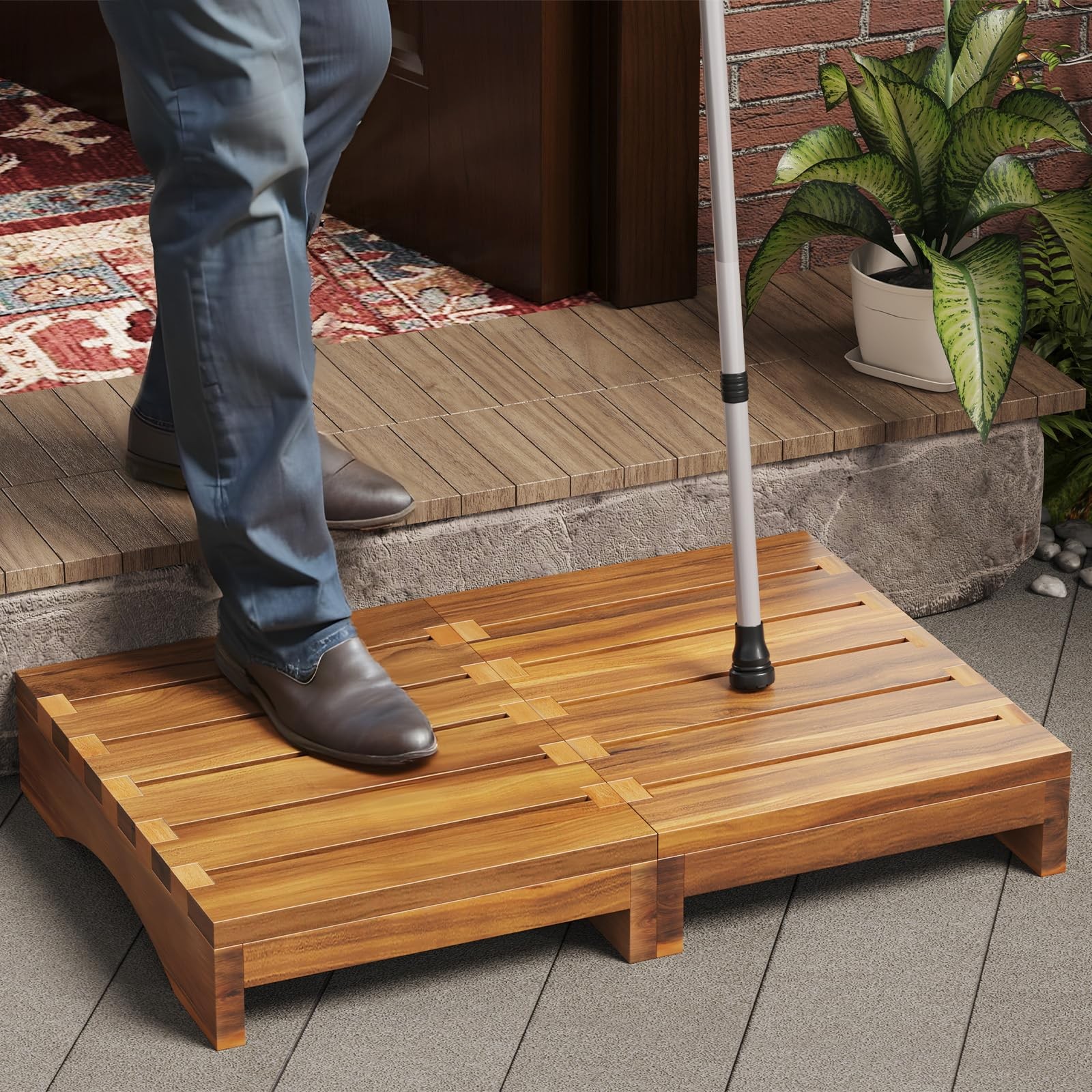 Wooden Platform Step Stool, 3.5" Height Acacia Wood Steps for Outdoor Use, No...