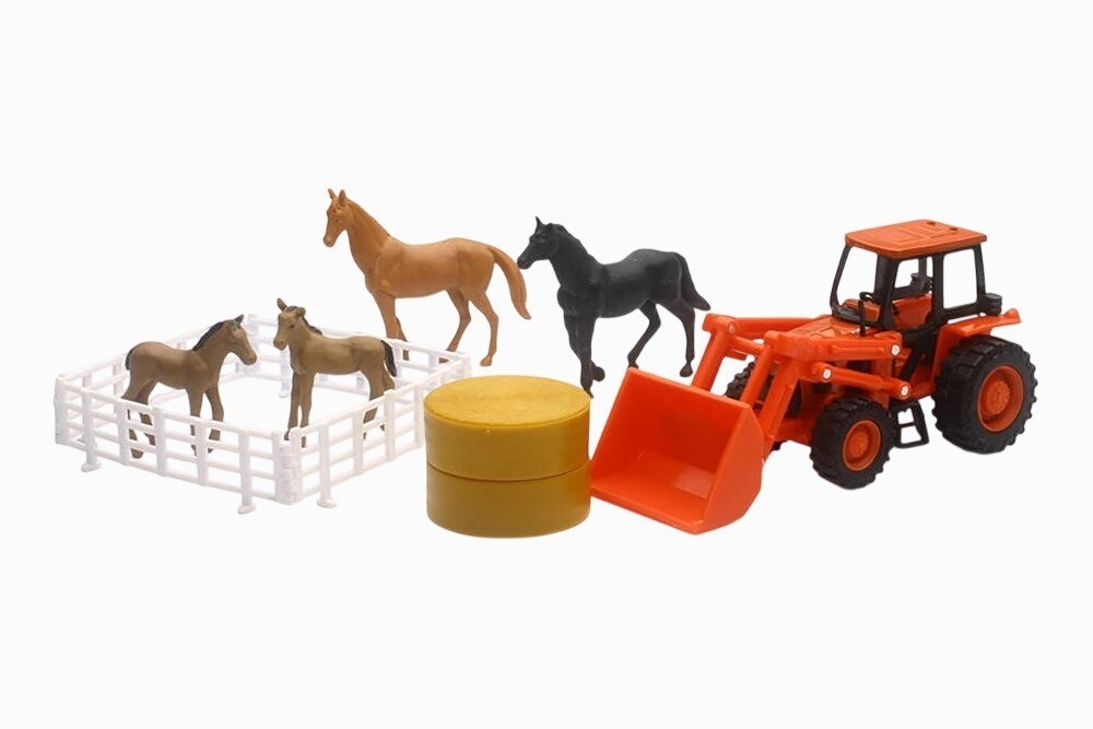 Kubota M5-111 Tractor Ranch Horse Animals Playset 1:32 10 PCS