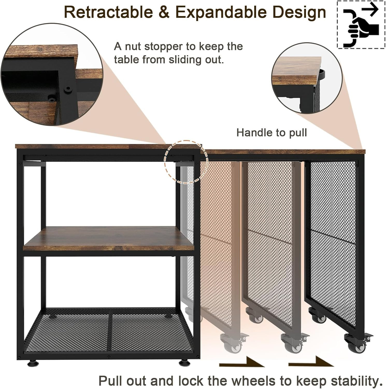 24''X20''X29'' Large Printer Stand with Storage Shelves,Extendable Home Craft Ta