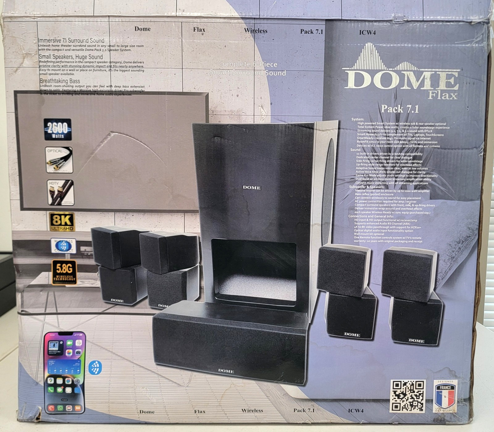 Dome Flax 7.1 Complete 6-Piece Smart Surround Sound New Damaged Box