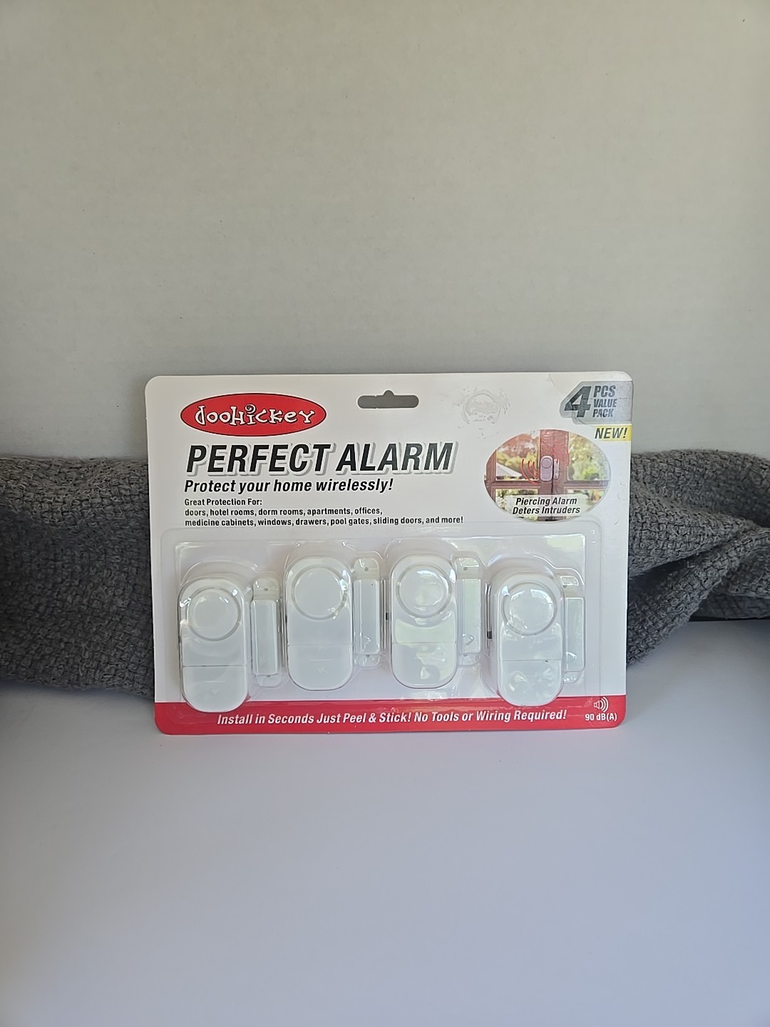 Doohickey Perfect Alarm 4 Pack Wireless Door Alarm 90dB Self Adhesive Battery