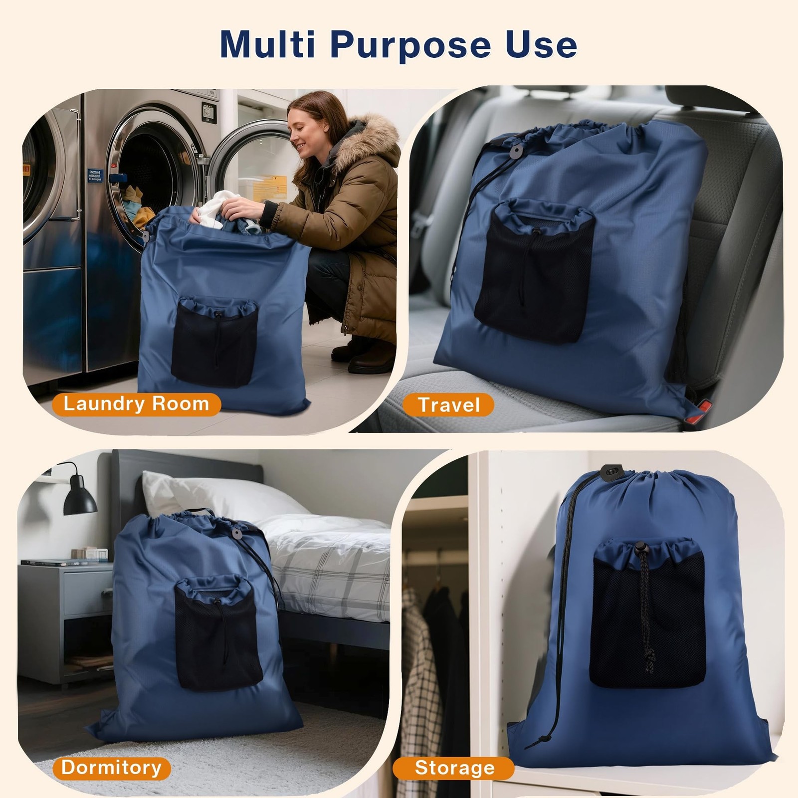 2-Pack Backpack Laundry Bags, Heavy Duty Laundry Bag Backpacks with Adjustabl...