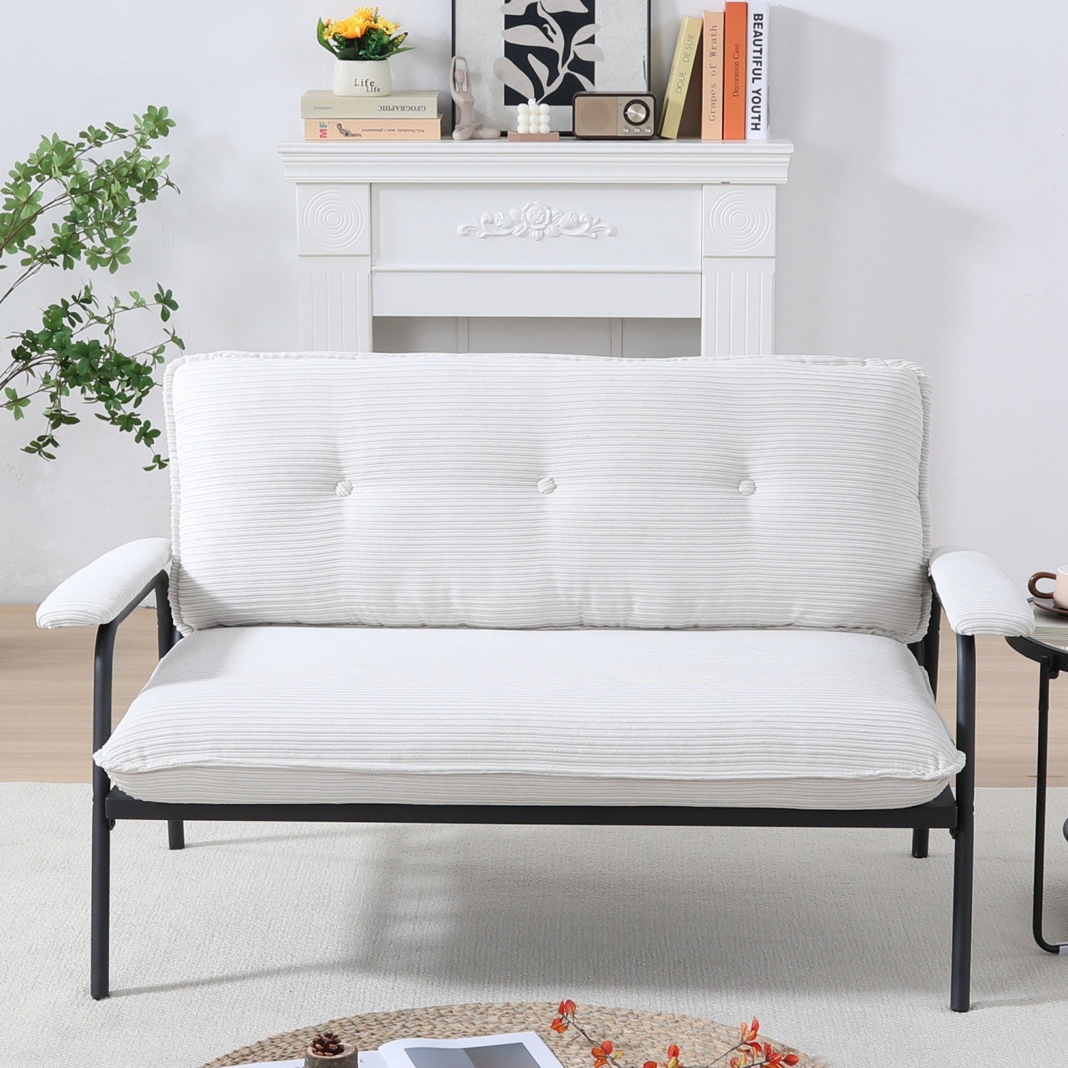 Modern Loveseat Sofa Couch 2 Seater Upholstered Sofa Couch w/ Black Metal Frame