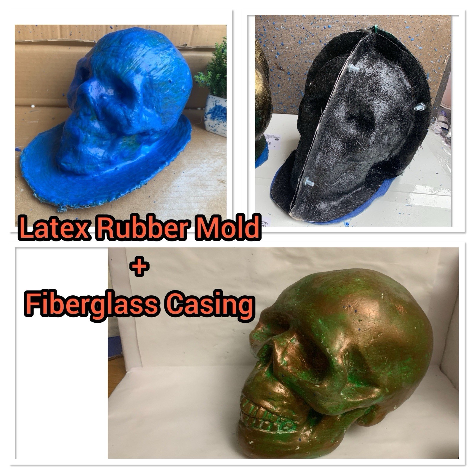 LATEX RUBBER MOLD + Fiberglass Casing Skull No. 3 YKM-L5144A  H.6.5” xW:6 xD:8”