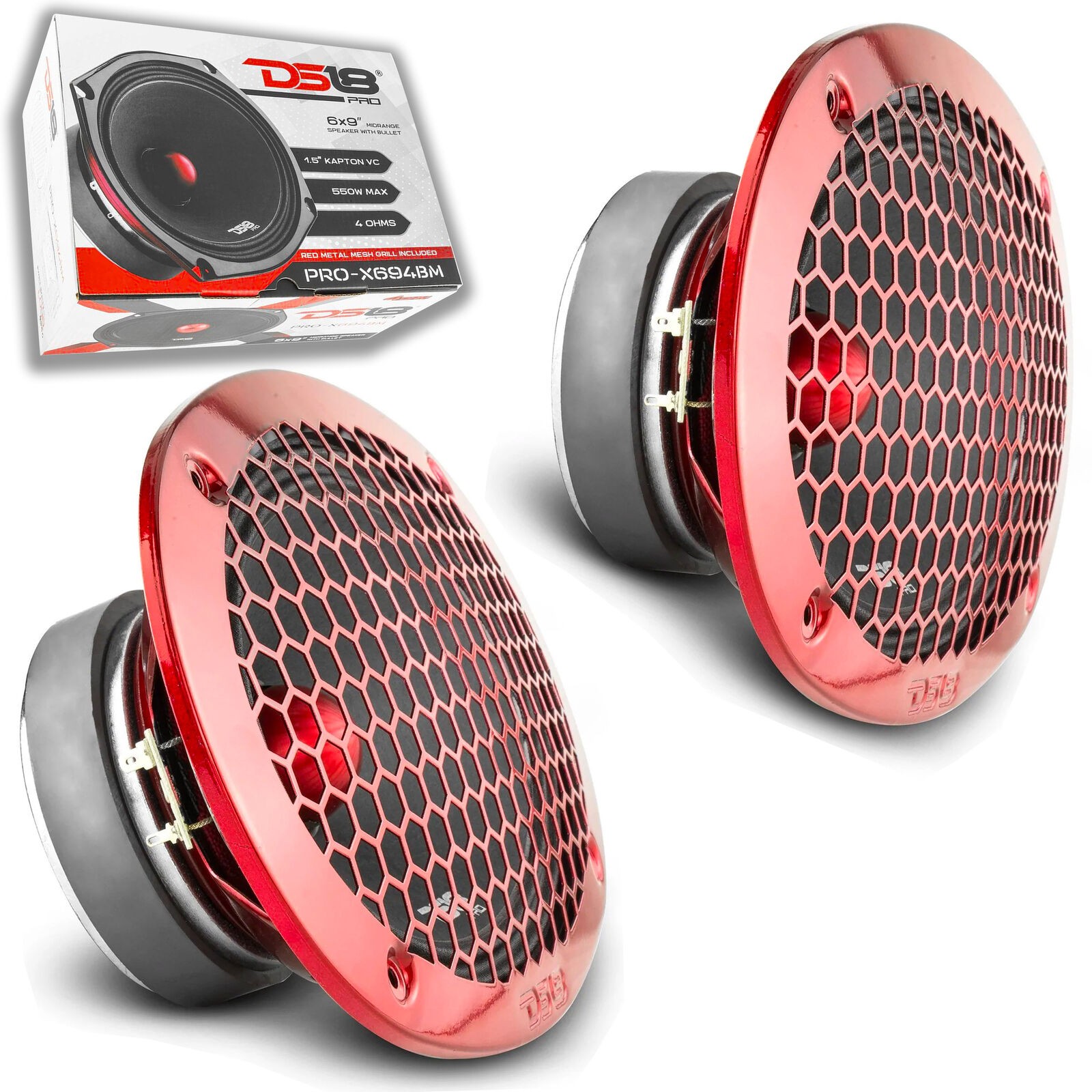 6x9" 200 Watt RMS 4-Ohm Midrange Loud Speaker w/ Grill Pair PRO-X694BM DS18