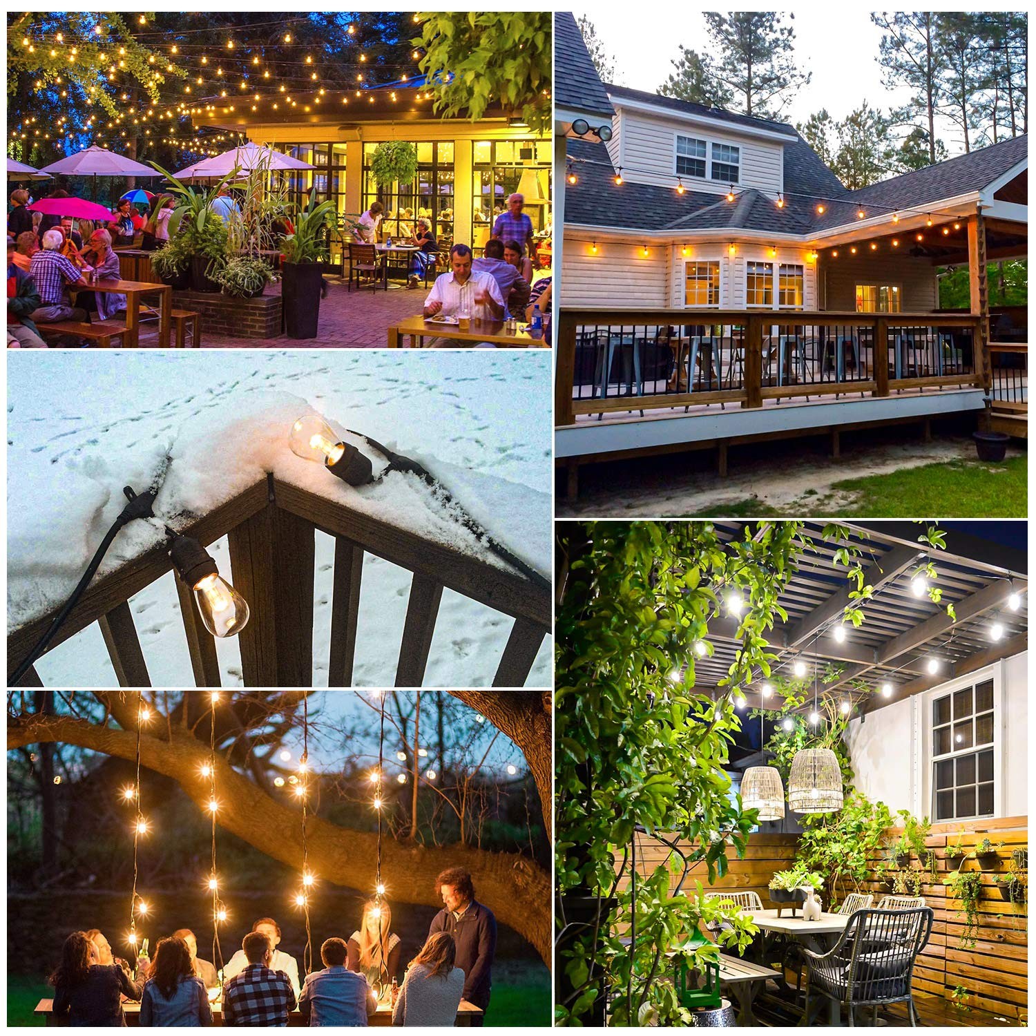 3 Color Outdoor LED Dimmable String Lights for Patio with Remote, Plug in 48FT
