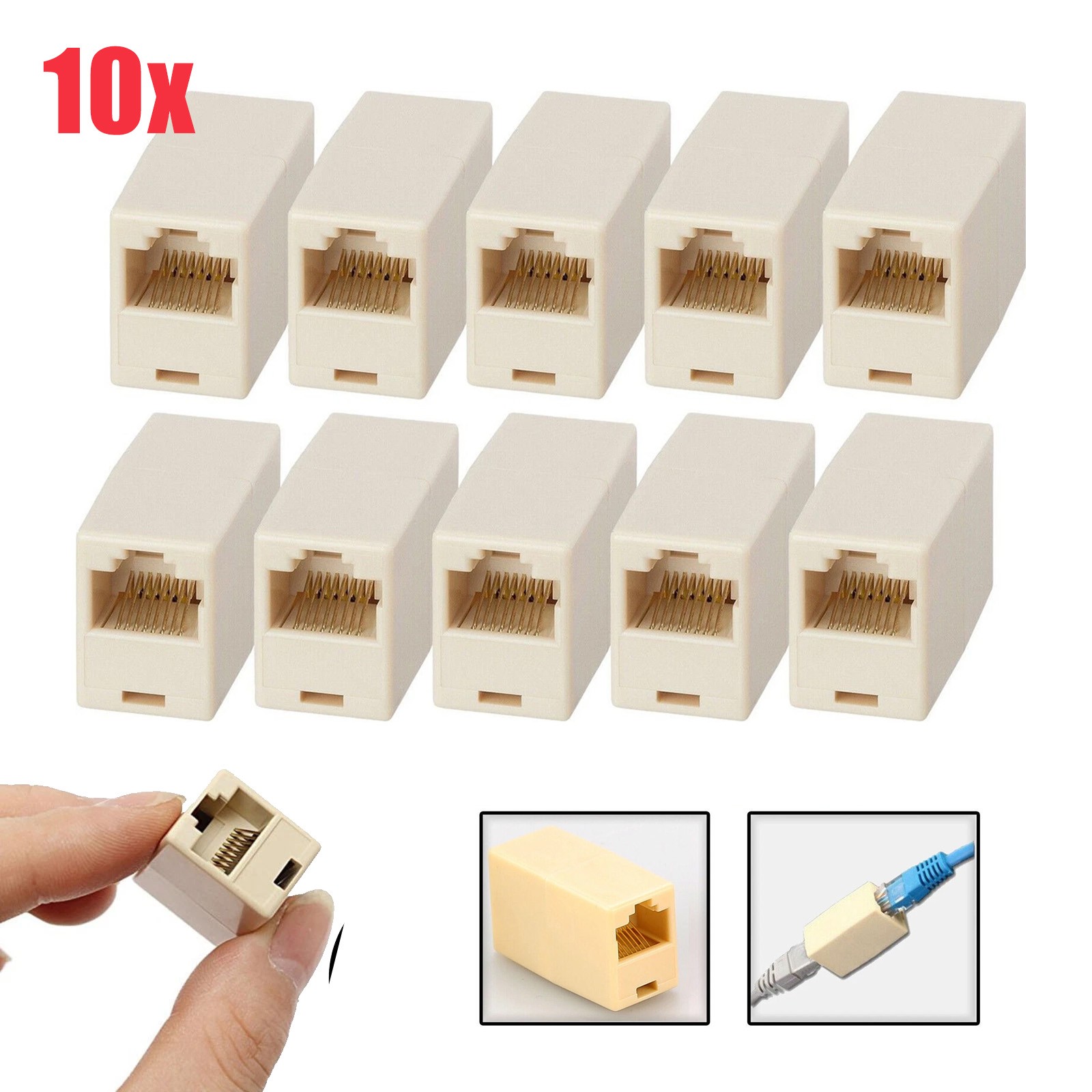 Pack of 10 CAT5 RJ45 Inline Coupler Ethernet LAN Network Cable Adapter Lot Set