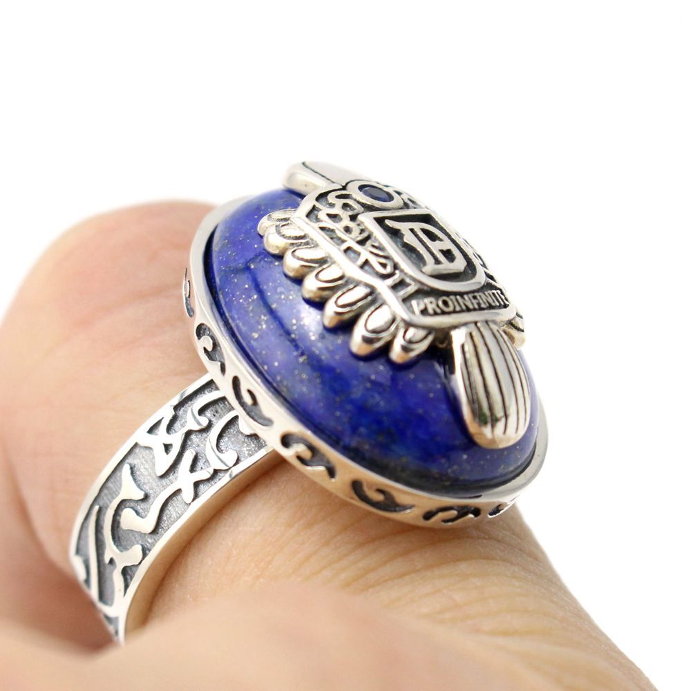 Vampire Diaries Damon 925 Sterling Silver Ring Natural Lapis Lazuil