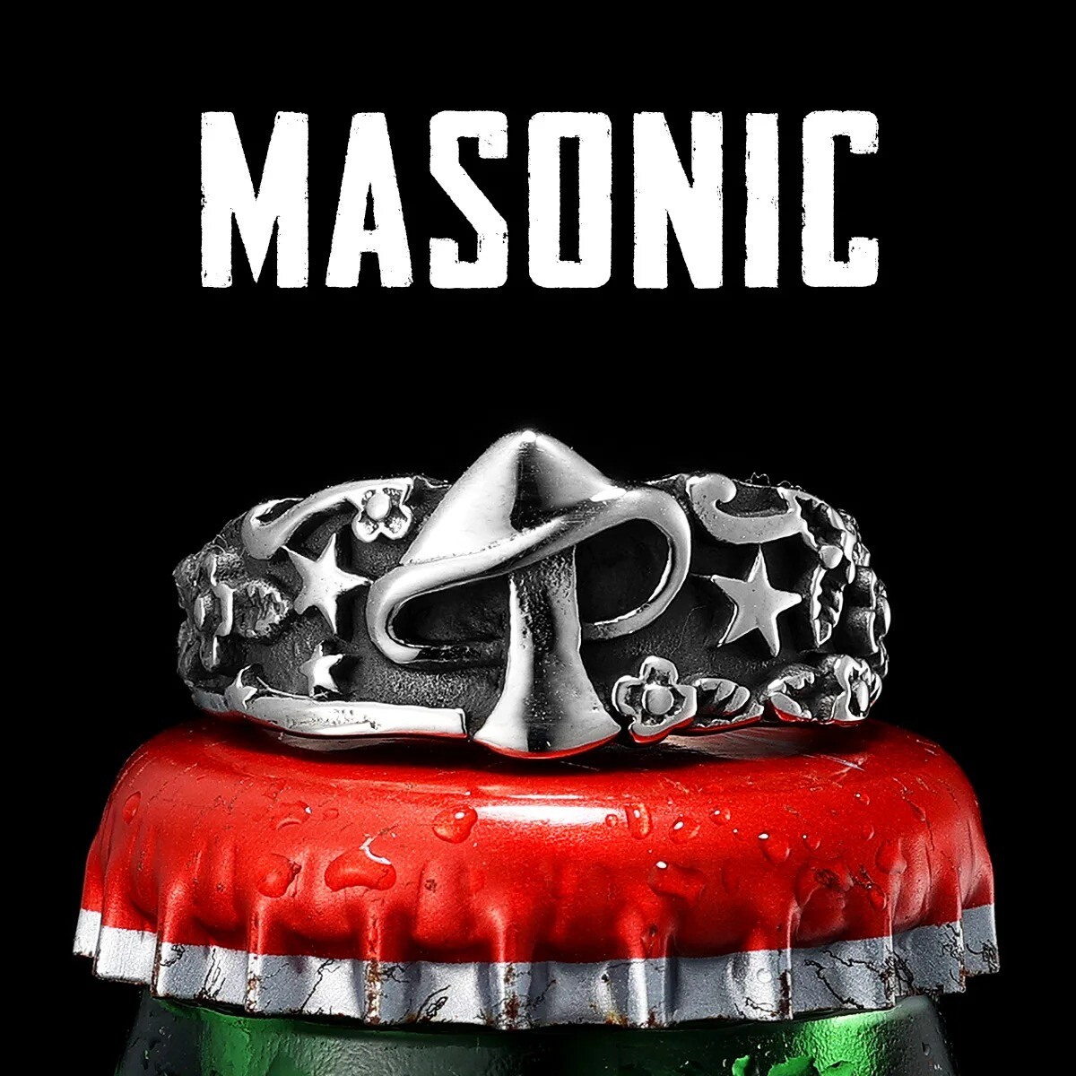 Mushroom Star Men Rings Stainless Steel Women Jewelry Retro Punk Rock Strange