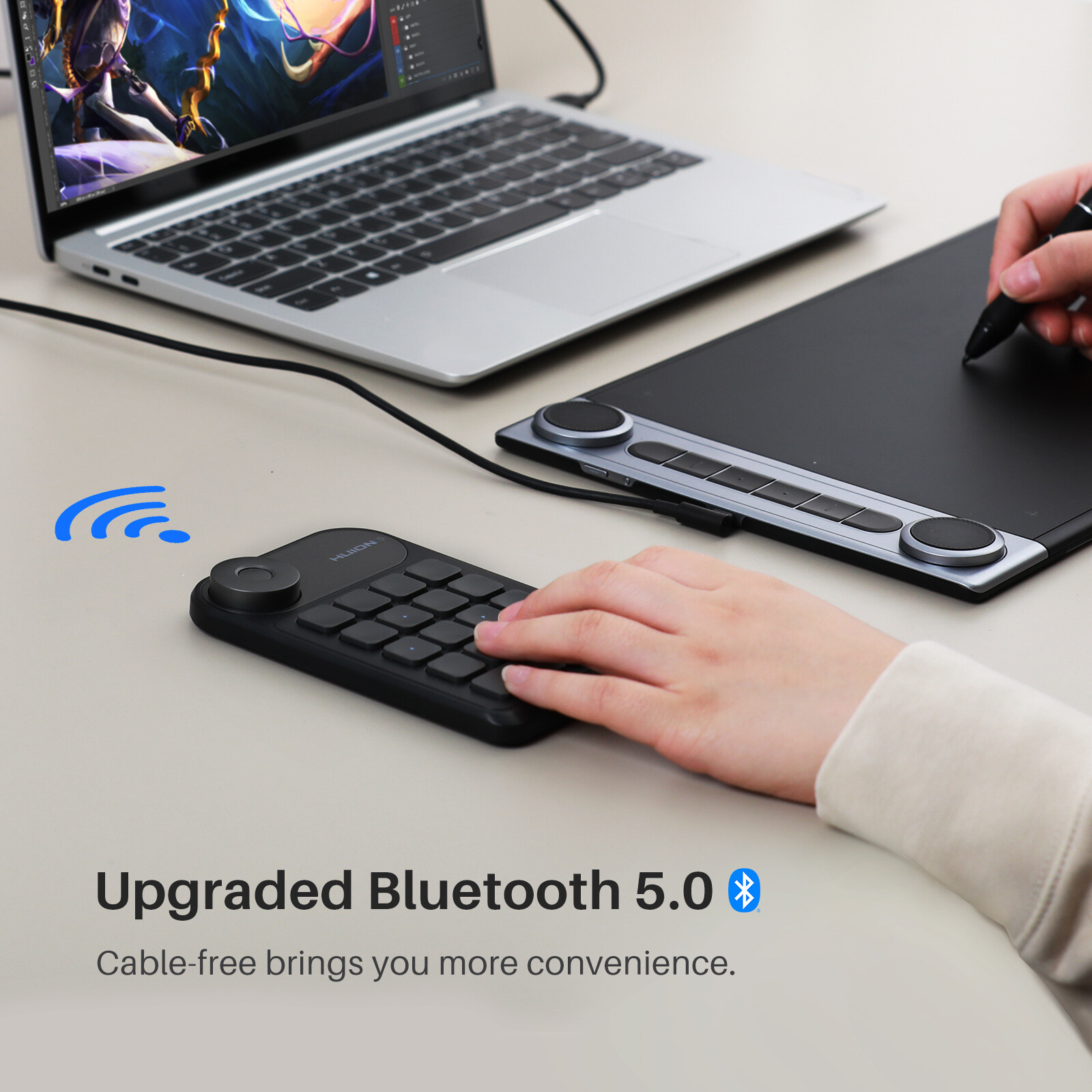 HUION Keydial Mini Bluetooth Programmable Keypad with Dial 5 Keys 18 Customized