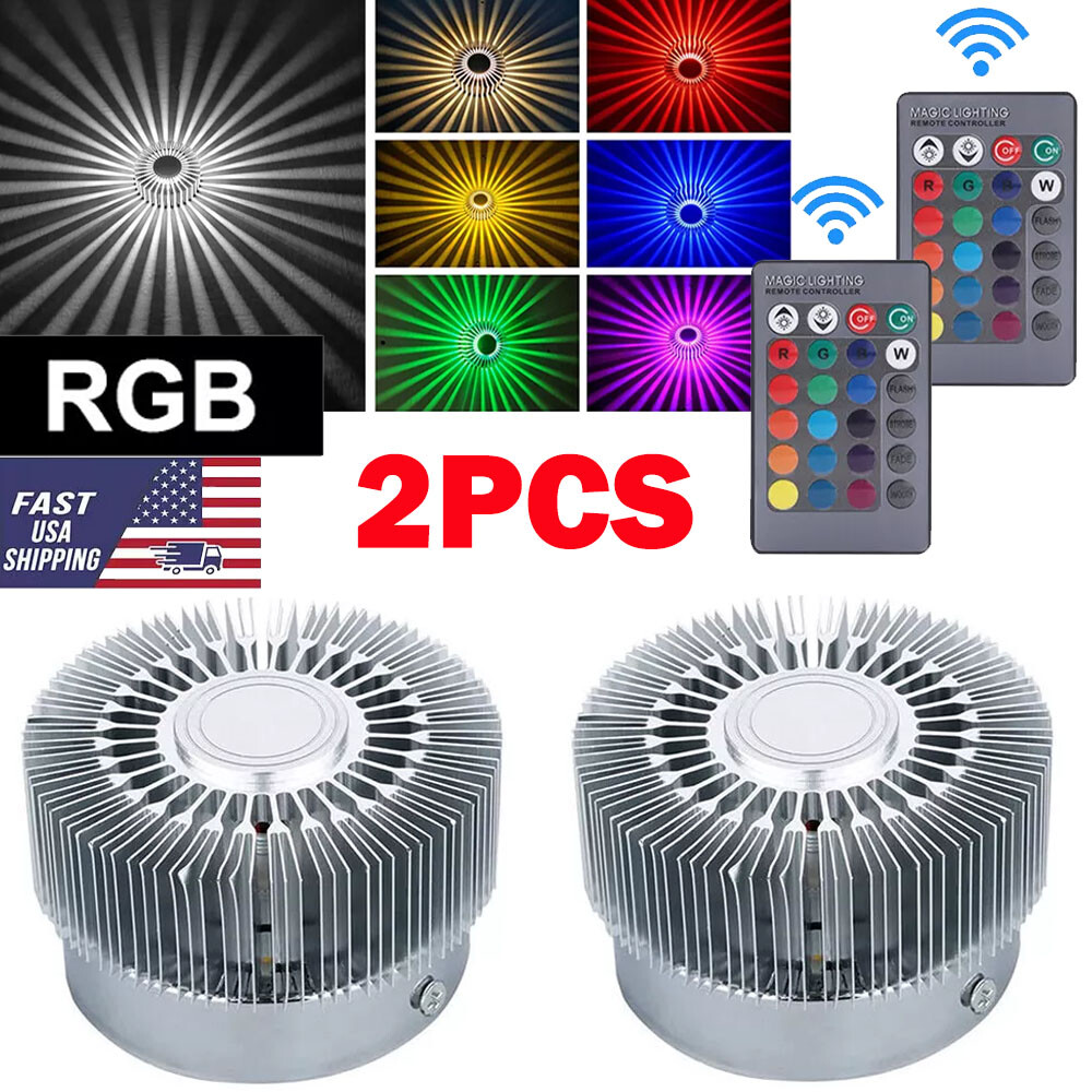 2X 3W Modern LED Wall Ceiling Light Sconce RGB Lighting Fixture Decor Lamp US