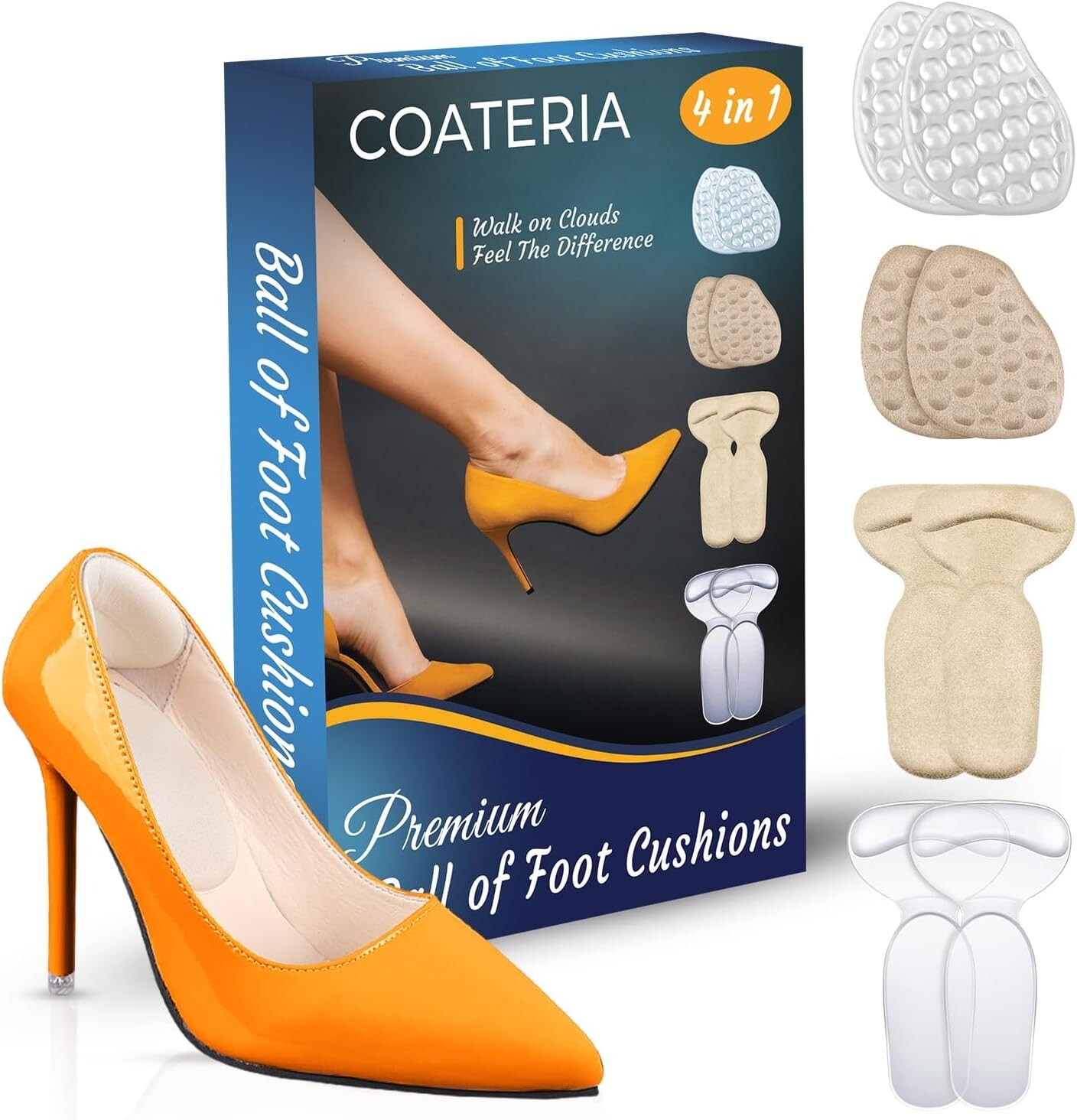 COATERIA Premium Ball of Foot Cushions for High Heels Shoes, Metatarsal Pads wit