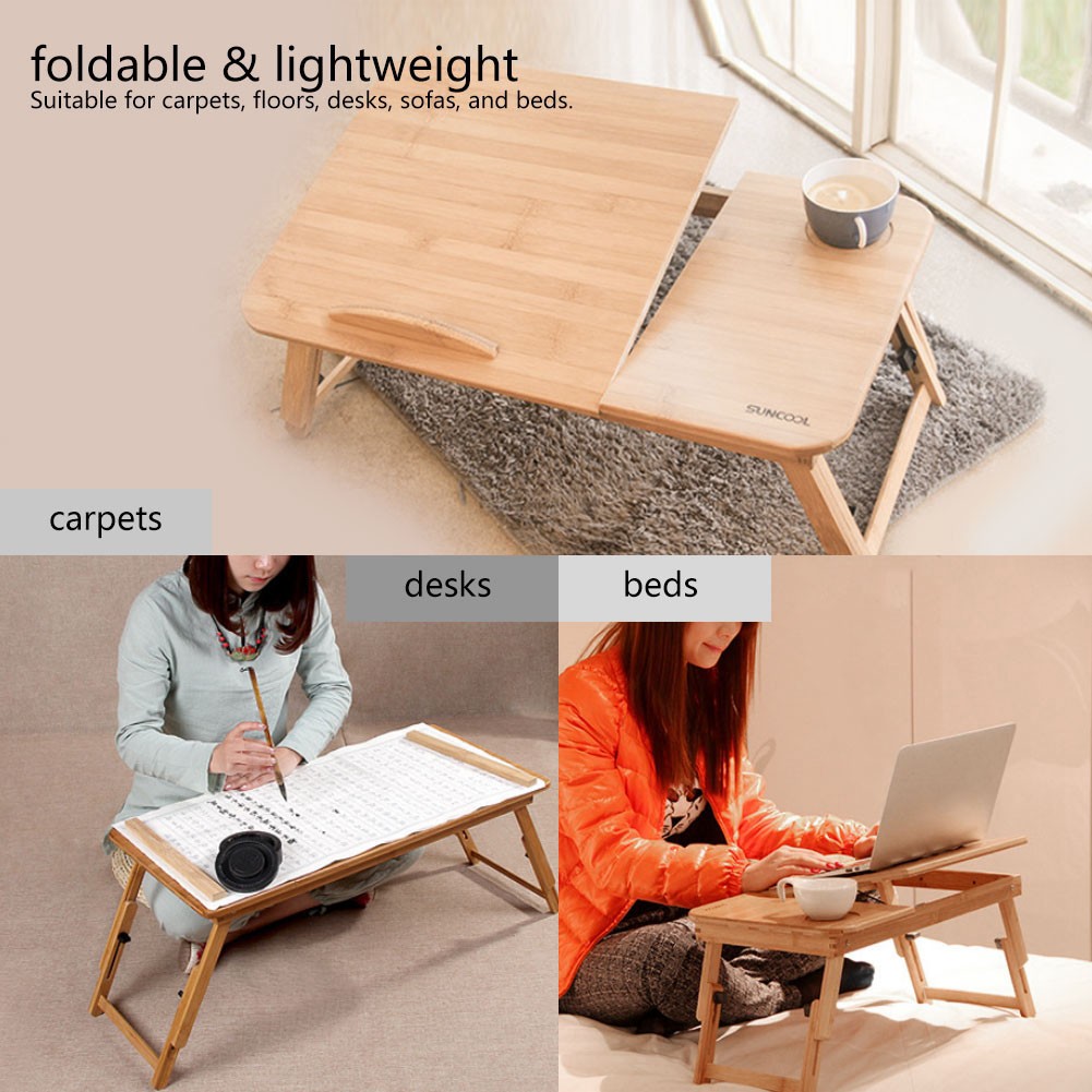 Portable Bamboo Laptop Desk for Bed Sofa Reading Working with Cup Holder