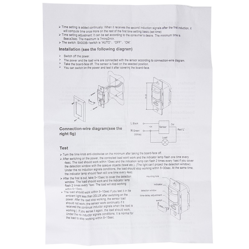 Infrared Motion Sensor Wall Switch PIR Manual On/Off Infrared Automatic Switch