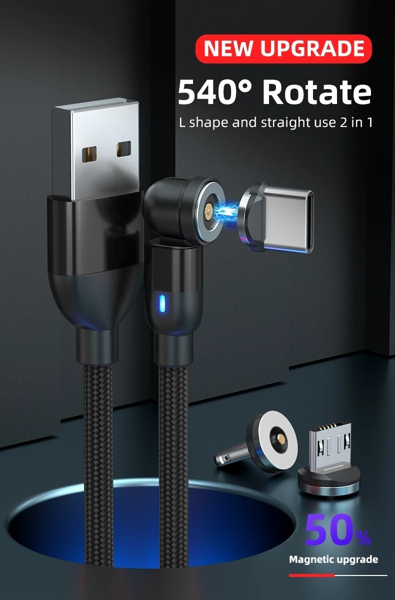 3 in 1 Magnetic Fast Charging USB Data Cable Phone Charger Micro USB Type C A2P*
