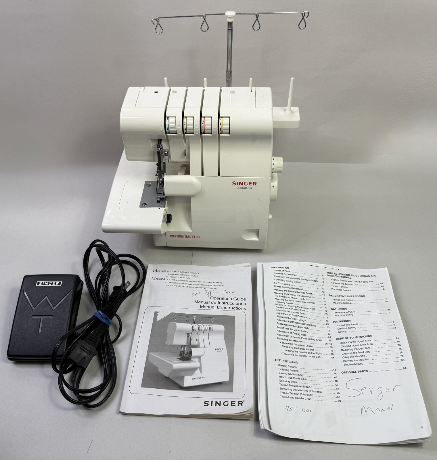 Singer Ultralock 14SH654 Serger Overlock Sewing Machine Foot Pedal Manual Tested