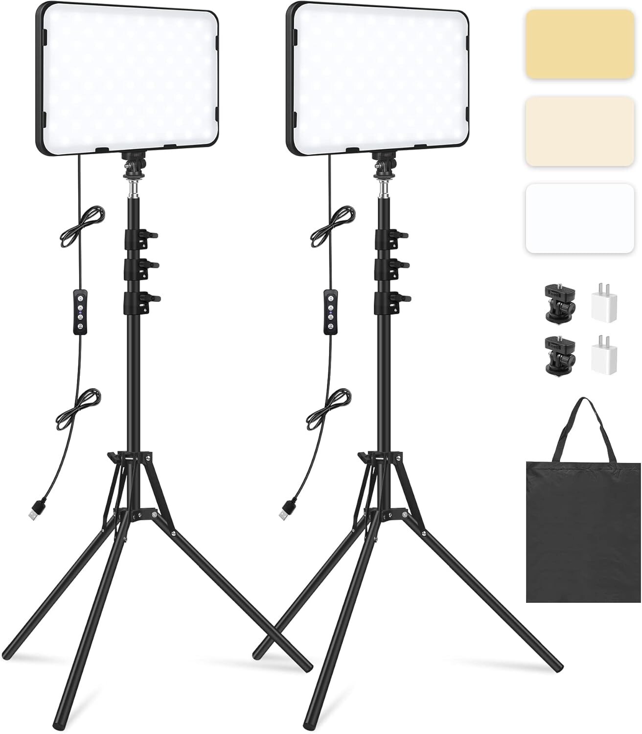 2 Pack LED Video Light with 63 Tripod Stand 2500-8500K Dimmable Photography