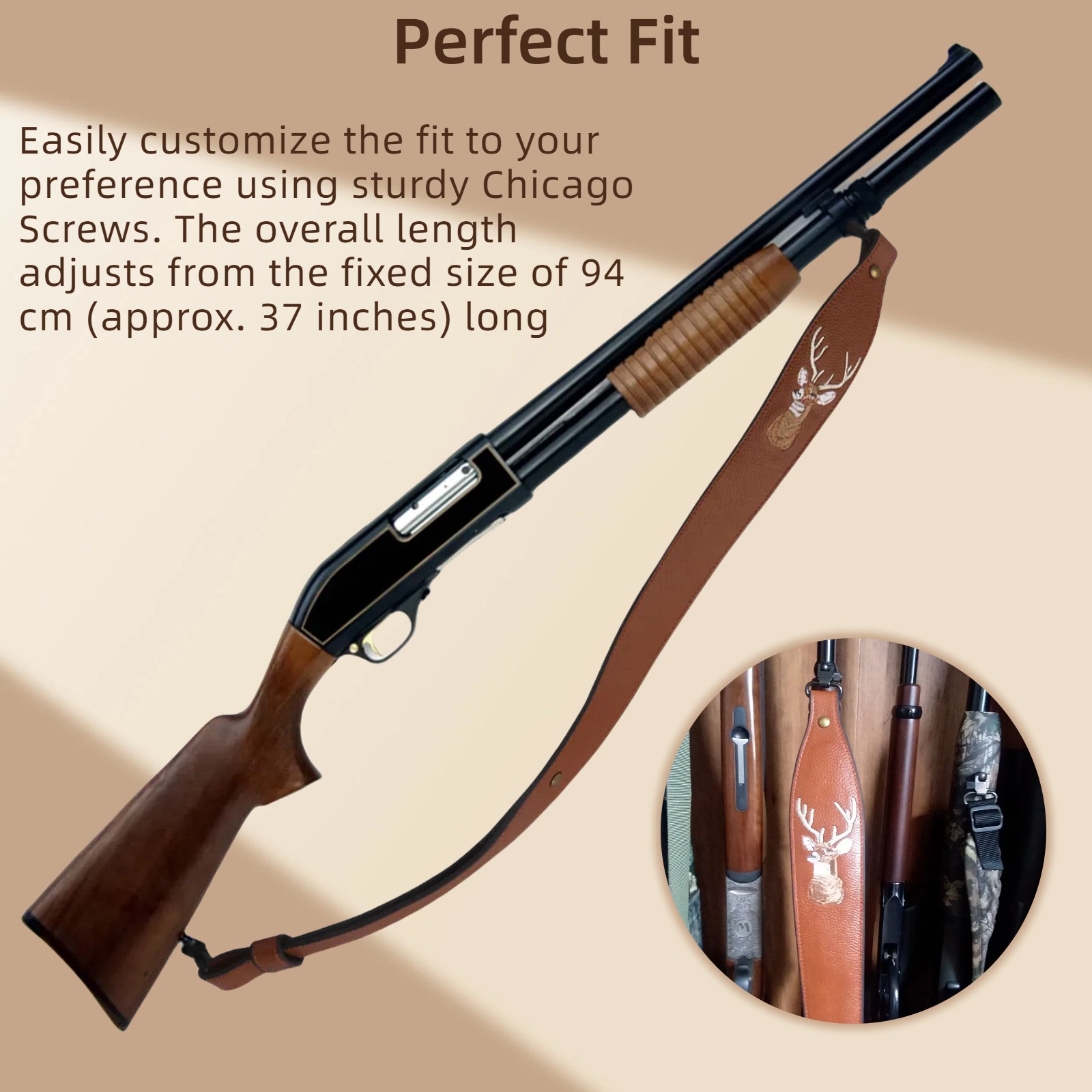 Leather Rifle Sling Padded Shotgun Carry Strap Fit Remington Marlin Gun