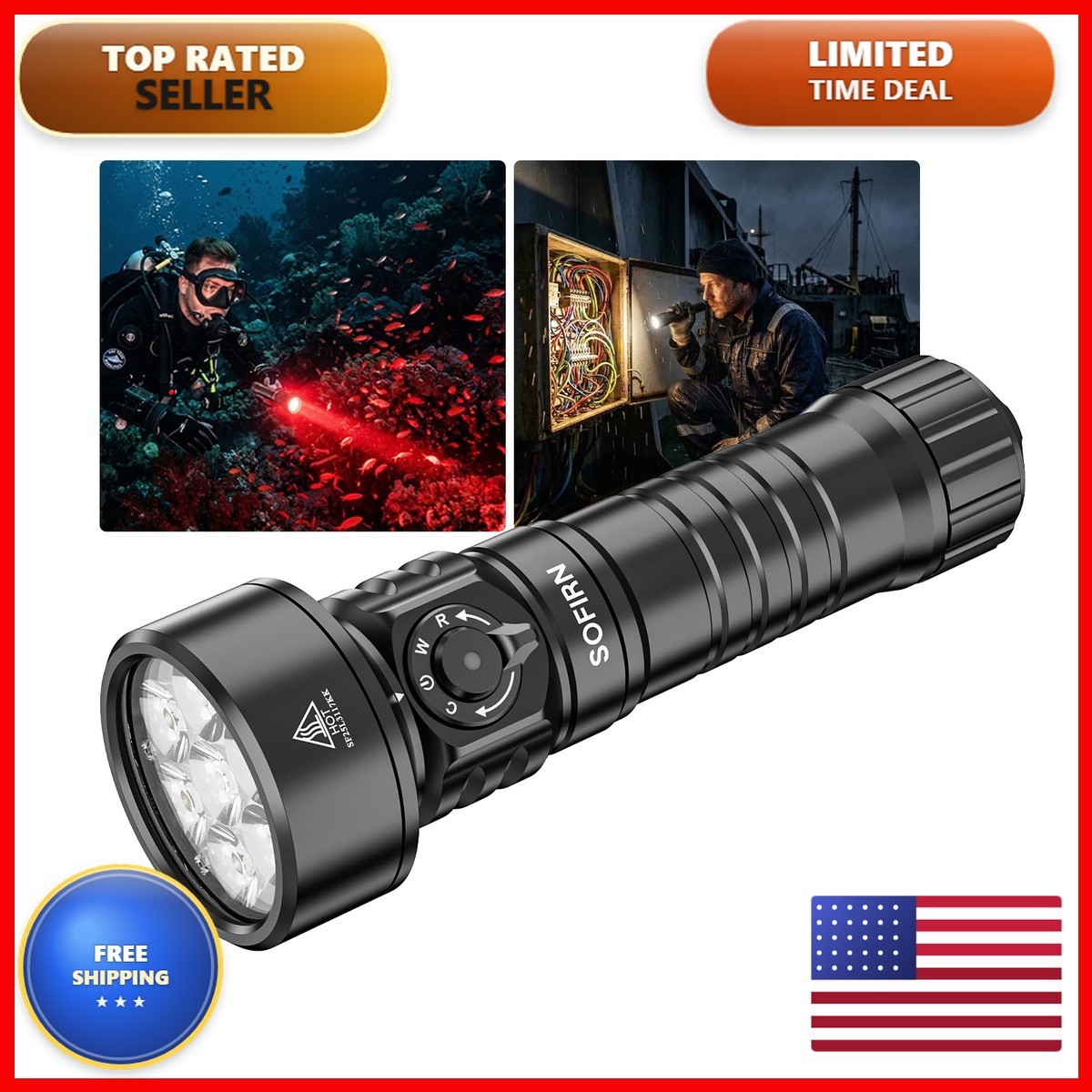 sofirn SD11 Dive Light 5000LM CRI 90 660NM Red Light 3000K-6500K USB-C IPX8