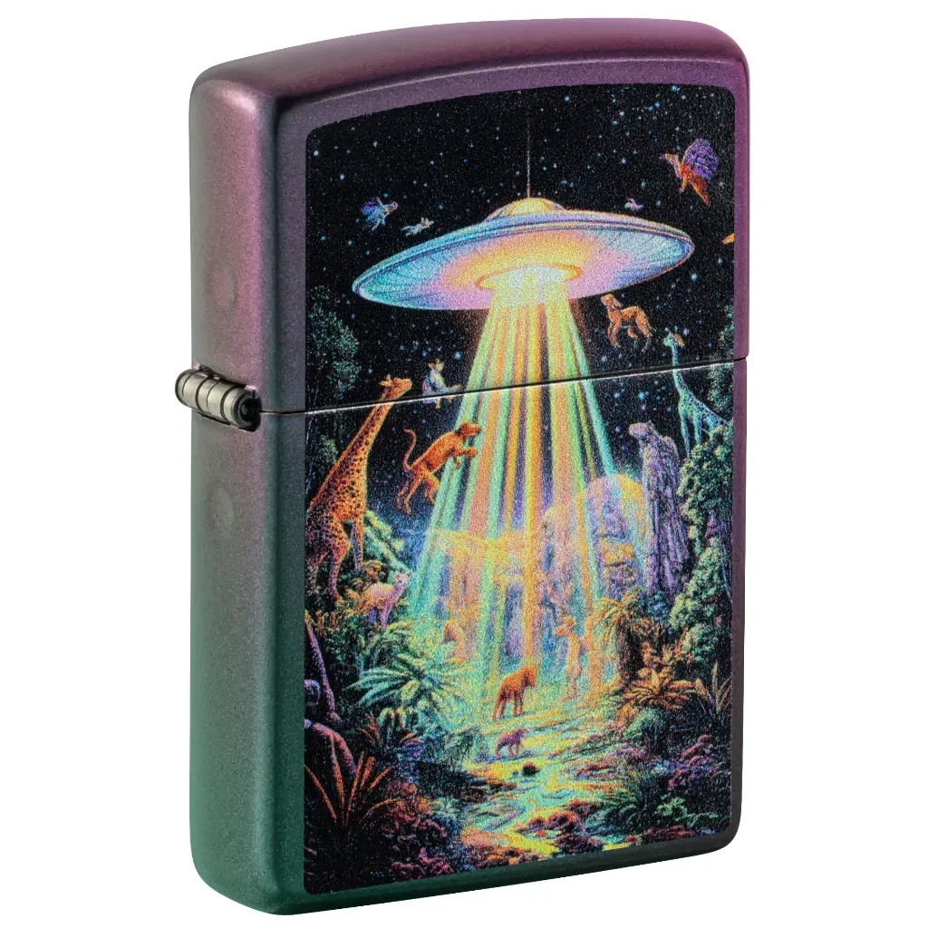 Zippo UFO Animal Abduction Design Classic Iridescent Color Image 46941